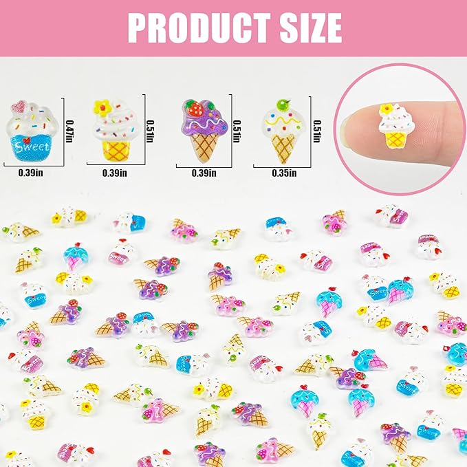 100 PCS Mini Resin Ice Cream Figures for Crafts Tiny Resin Food Miniature Things for Dollhouse Fairy Garden Micro Landscaping Decoration Cake Toppers Decor