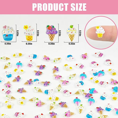 100 PCS Mini Resin Ice Cream Figures for Crafts Tiny Resin Food Miniature Things for Dollhouse Fairy Garden Micro Landscaping Decoration Cake Toppers Decor