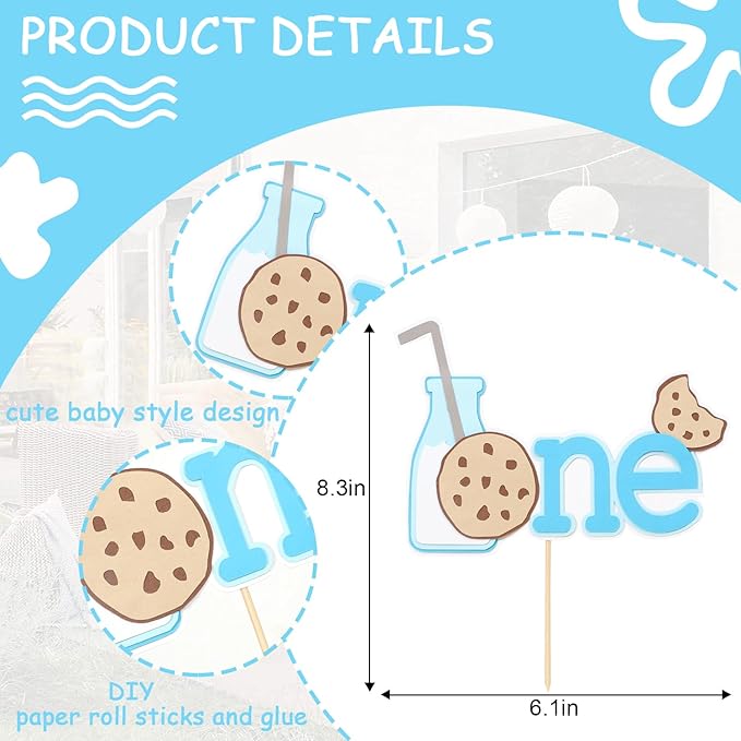 Milk and Cookies one cake topper - Milk and Cookies 1st Birthday Decoration, One Sweet Boy Birthday Decor, Boy FirstBirthday cake topper