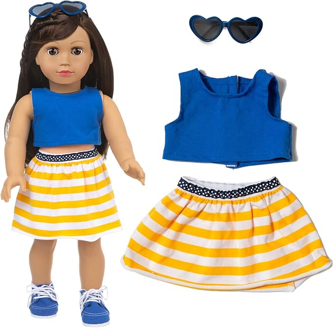 XFEYUE American 18 Inch Doll Clothes and Accessories 5 Sets Doll Clothes Dress Outfits + 2 Random Style Shoes