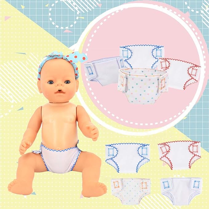 DC-BEAUTIFUL 16 Pcs Baby Doll Diapers Underwear Set Fits 14 Inch to 18 Inch Dolls, 16 Different Doll Underwear Set for Infant Baby Dolls