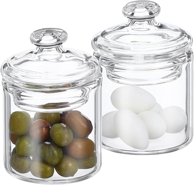 2 Pcs Miniature Glass Storage Jars with Caps 1 12 Scale Mini House Decor for Dollhouse Kitchen Bedroom Accessories