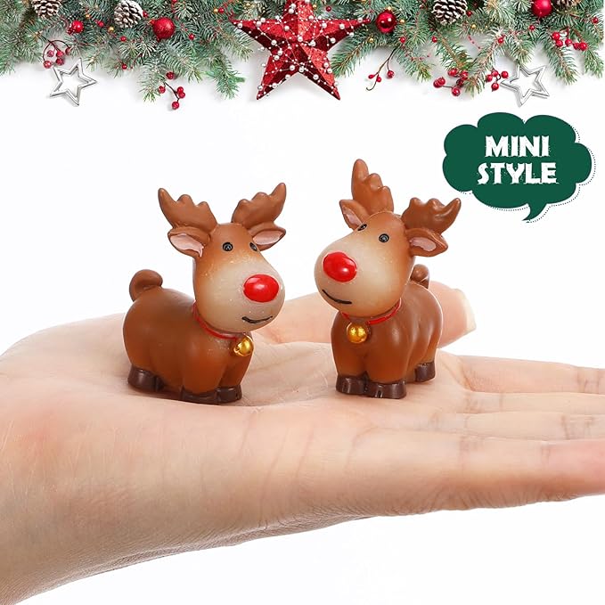 ARTIBETTER 15 Pcs Christmas Decor Christmas Miniature Deer Figurines Holiday Reindeer Figurines Elk Desktop Adornment Mini Deer Decorations Cartoon Crafts