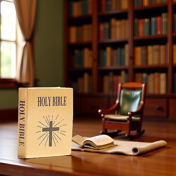 1/12 Scale Mini Bible Book Replica - Realistic Dollhouse Library Accessories for Bookshelf and Bedroom Scenes | Collectible Miniature Books for Dollhouse Furniture and Decor