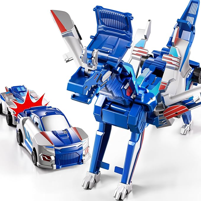 Collision Transforming Dinosaur Car Toy, 2 in 1 Magnet Cars Transform into Dinosaur Toys, Fun Robot Dinosaur Toy Cars Birthday Gift for Kids Boys Girls Age 4-6 6-12 Year Old