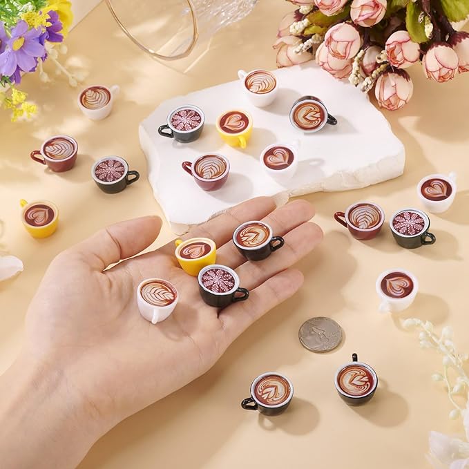 Cheriswelry 24Pcs Mini Coffee Cups Resin Coffee Mug Miniature Ornaments Dollhouse Kitchen Set Simulated Food Drink Lovely Tableware Dollhouse Accessory 26x20mm for Play Party Desktop Decoration