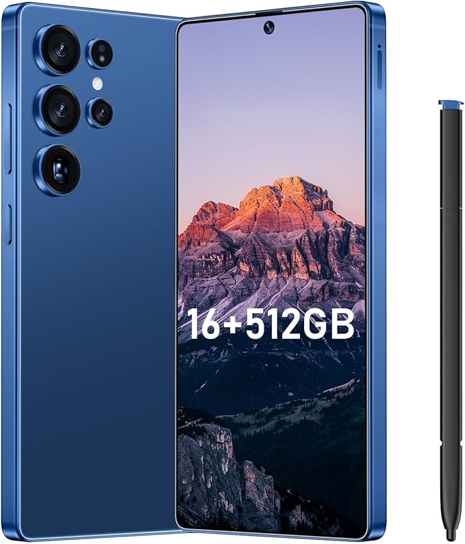 Bnjbmj I25 Ultra Flagship Killer Smartphone - Snapdragon 8 Gen 3, 16GB+512GB, Massive 6.99" FHD+ Display, 108MP+68MP Pro Cam, 7000mAh 2-Day Battery, Android 14, Includes Stylus Pen (Blue)