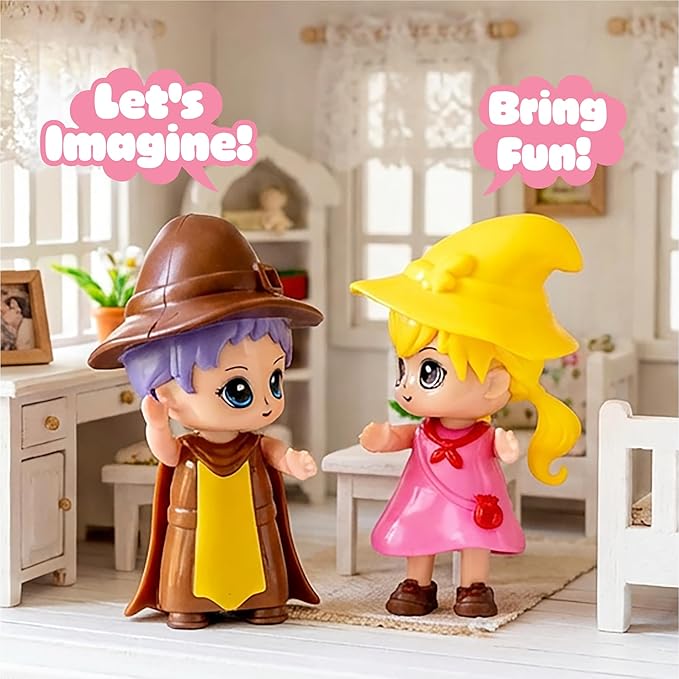 FUNERICA Wizard Dollhouse People Playset – Imaginative Little People Guests & Accessories for Doll Houses and Pretend Play – Mini Figures & Animal Toys