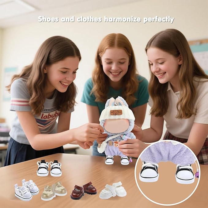 Ciunura Premium Doll Shoes for Lububu, Cute Doll Shoes for 4-7in Dolls, Ideal for Lububu Outfits(Black Canvas)