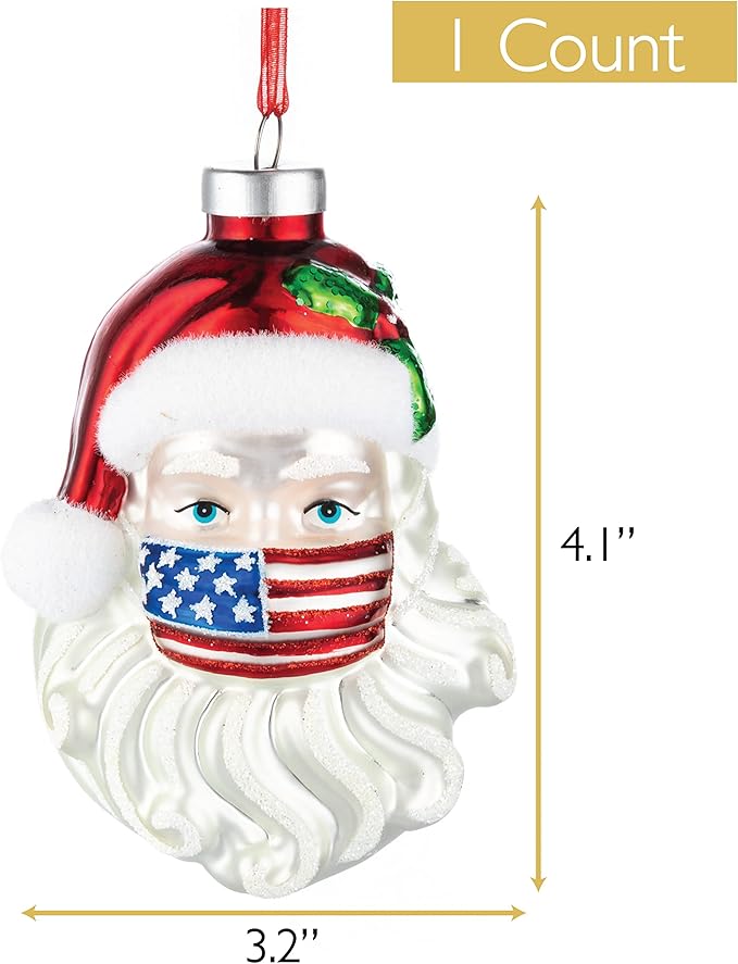 Every Day is Christmas Glass Blown Ornaments Cute Hand Made Figurines Tree Decoration, Santa American Face Mask