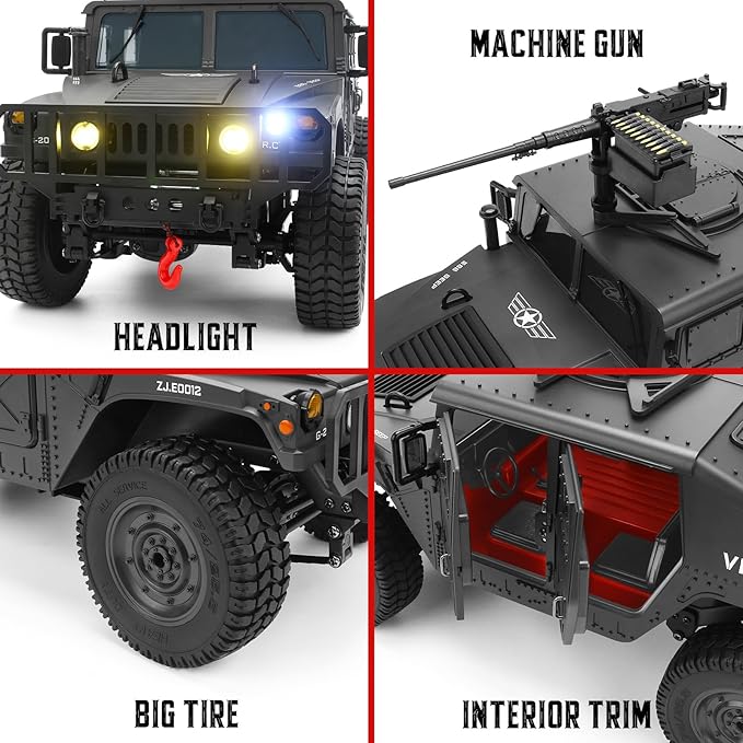 1:14 Scale 4WD Off-Road Car RC Crawler Military Truck with Led Light, All-Terrain Remote Control Car RTR Hobby Toy Armored Vehicle Gift for Boys Adults