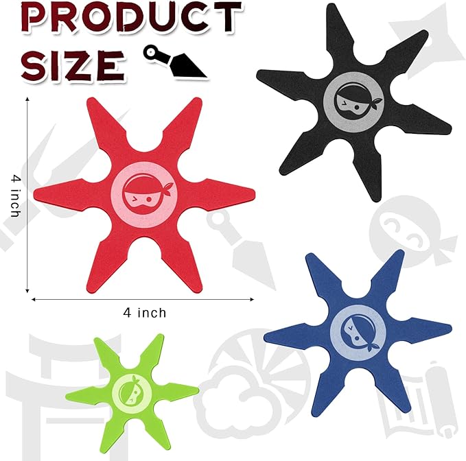 Chivao Ninja Foam Star Toys Small Throwing Foam Stars Throwing Toys Ninja Party Favors for Birthday Party Costume Accessory Halloween Cosplay, 4 Inch(24 Pcs,Blue, Red, Black, Green)