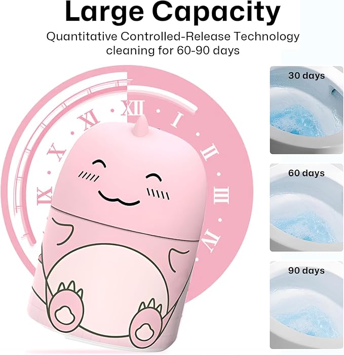 MOGOXION Toilet Bowl Cleaners Automatic Toilet Cleaner for Inside the Bowl Bathroom Toilet Tank Cleaner Dinosaur Shape Design Household with Rope Toulet Cleaning Supplies - Pink Peach Scent
