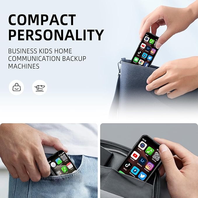QHO Mini Phone Unlocked Mini Smartphone for Kids World's Smallest Cell Phone 3.0" HD Touch Screen Quad Core Dual Sim Card Face ID Android Compact Small Mobile Phones 2GB+16GB (Black)