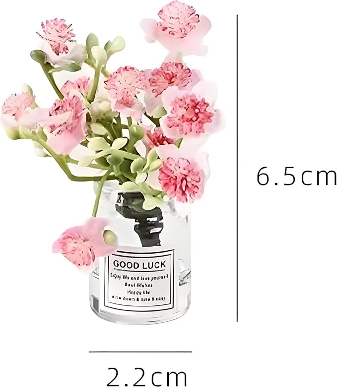 2PCS Mini Smell The Fragrant Rabbit & Pink Peach Blossom Flower Vase Ornaments – Handmade Resin Miniature Vases for Dollhouse, Fairy Garden, Micro Landscape Decor, DIY Craft & Table Centerpiece