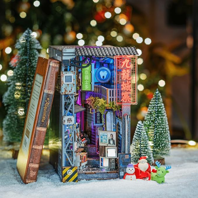 Anavrin Book Nook Kit Kowloon Walled City 2049 DIY 3D Wooden Booknook for Adults, Teens and Book Lovers, Bookshelf Insert Library Decor, Creative Gift for Family, Friends, and Elderly