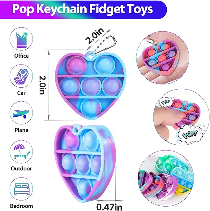 Pop Fidget Toys Bulk Its Valentines Day Gifts for Kids Classroom 30 Pack Valentine Party Favors for Kids Mini Pop Heart Keychain It Fidgets for Classroom Prizes Exchange Birthday Goodie Bag Stuffers