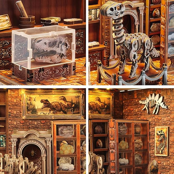 DIY Miniature Dollhouse Kit, Tiny House Kits with Furnitures, Mini House Making Kit to Build for Adults, Hobby Craft Gift for Christmas Day, Dinosaur Museum