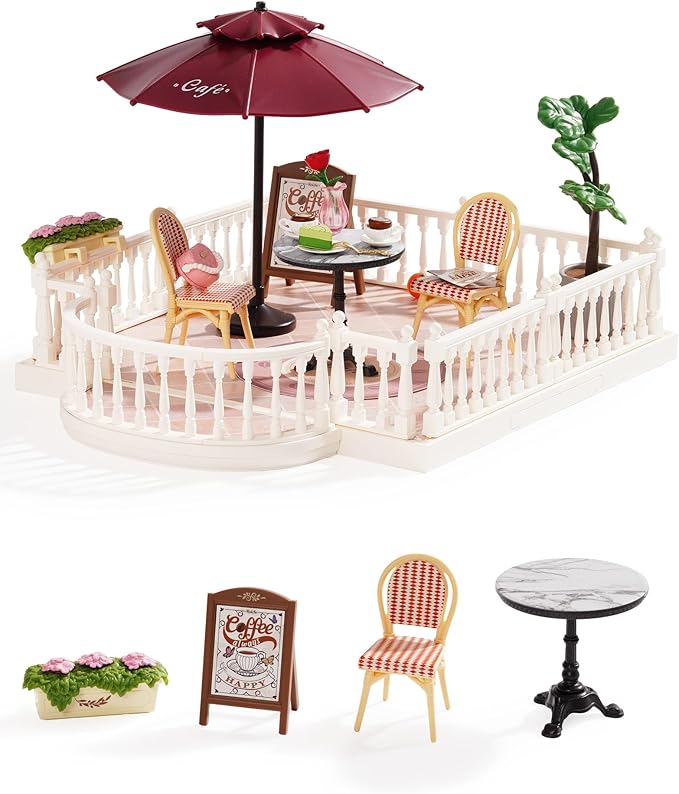 Rolife Super Creator Series Accessroies, DIY Mini Flower Garden Scenery Kit, Miniature Dollhouse Castle Building Kit's Part, Chic Café Terrace Gift for Kids Adults Women
