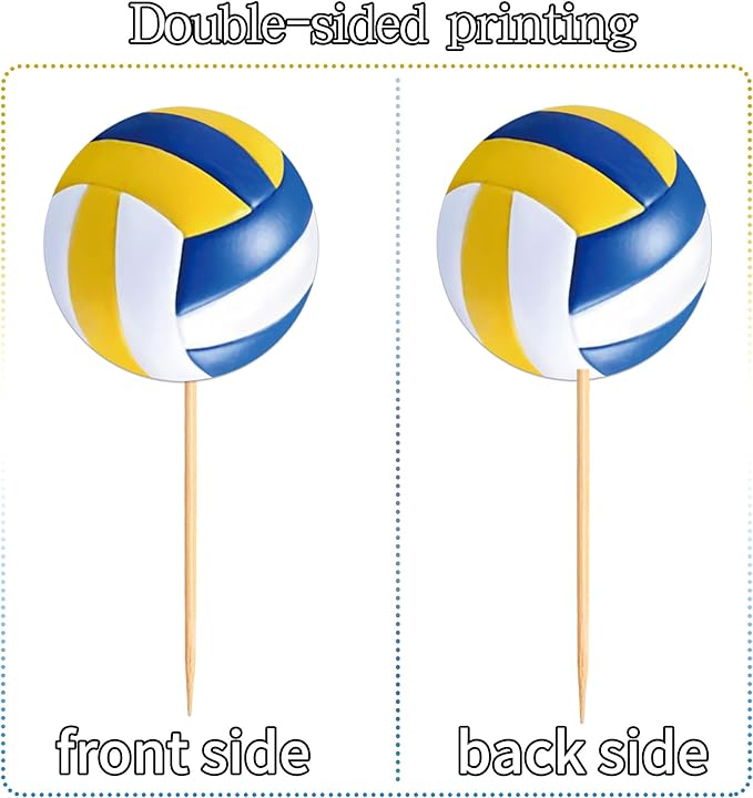 Ercadio 24 Pack Double Sided Volleyball Cupcake Toppers Sport Balls Cupcake Picks Volleyball Birthday Cake Decorations for Volleyball Theme Party Baby Shower Sport Game Party Decorations