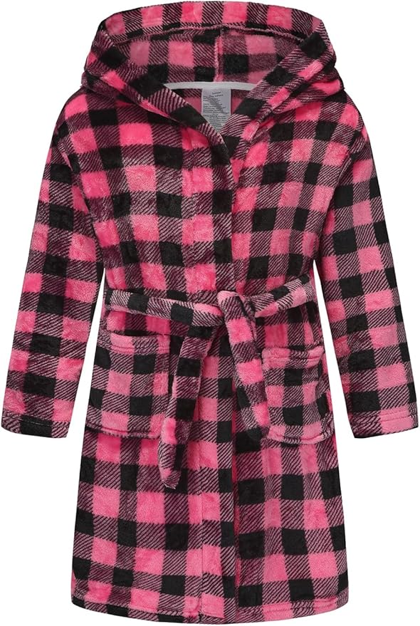 Boys Fleece Robe Hooded Toddler Soft Bathrobe Pajamas Sleepwear for Kids Girls 2-16 Years