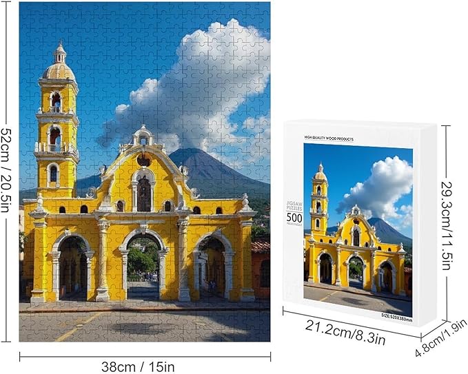 Jigsaw Puzzles for Adults 500 Piece - Famous Arch and Volcano View Antigua Guatemala Holiday Wooden Puzzle,Unique Gifts for Wall Art，Family Puzzles，Challenge Puzzles Puzzle Games