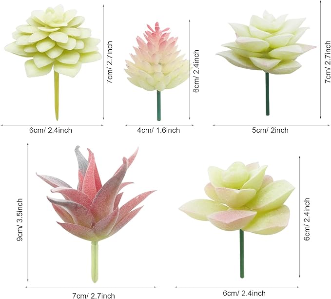 Cayway 20 PCS Artificial Succulents Picks Creamy White Artificial Succulent Plants, Fake Succulent Assortment in Flocked in Different Type for Indoor and Outdoor Home Decor Floral Arrangements