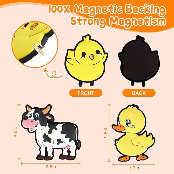 Refrigerator Magnets for Kids, Large Cute Farm Animals Fridge Magnets for Toddlers 1-3, Soft Full Back Magnet Refrigerator Educational Learning Toys for Boys Girls, Magnet for Kids Birthday Gifts