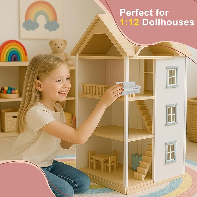 Doll House Furniture Couch, 1:12 Scale Miniature Sofa for Dollhouse Living Room, Doll Sofa for Kids & Collectors – Fashion Style Doll House Furniture Couch for Dolls