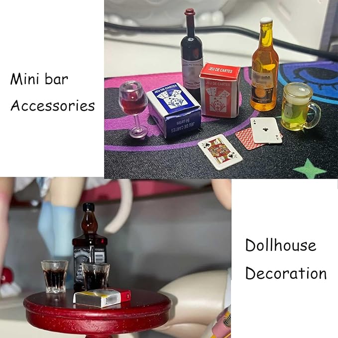 FTYHXP Miniature Doll Accessories 400Pcs 1:12 Scale Mini Money Miniature Playing Card Mini Wine Bottles Set Model for Tiny Doll House Accessories,Action Figure Scene Props,DIY Craft Projects