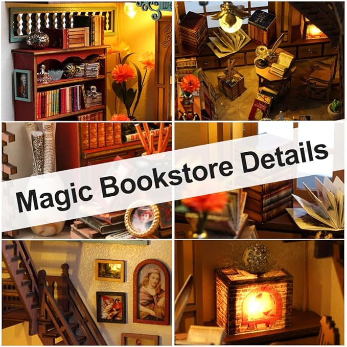 3D Wooden Magic Library Decorative Bookends - DIY Miniature House Tiny House 3D Wooden Puzzle Dollhouse Kit for Adults and Teens, Bookshelf Insert Decor, Model Build, Craft Gift for Family Friends