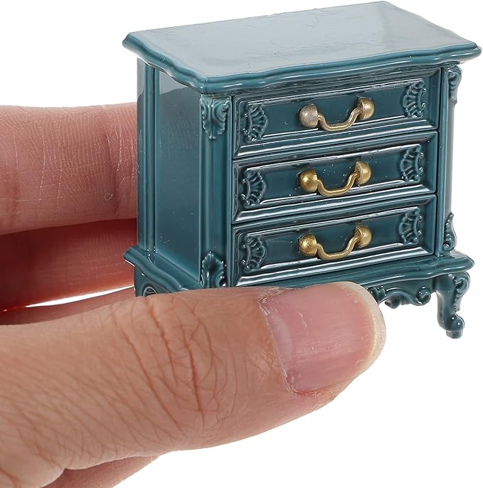 LOGOFUN Dollhouse Bedside Cabinet Miniature Drawer Cabinet Mini Bedside Table for Doll House Bedroom Furniture Accessories 1.5x1.5x0.9inch