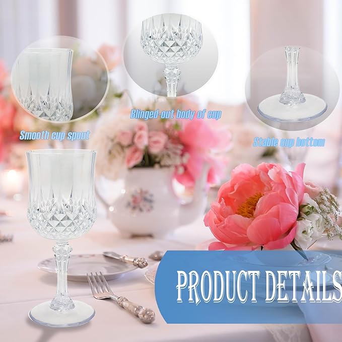 Veiuwa 48 PCS Plastic Wine Glasses Clear,Reusable Plastic Wine Glasses,White Goblet Glass,Durable and Sturdy Cups Can Be Used for Various Parties Such as Weddings!