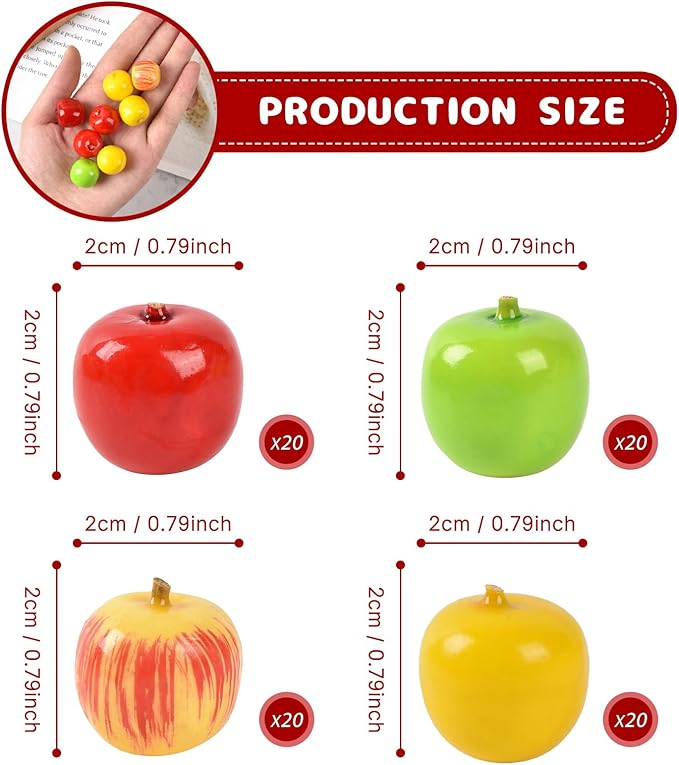 80PCS Artificial Mini Apple Foams Apples Artificial Fruit for Home House Grocery Photography Party Decoration (4 Color)