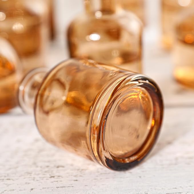 Small Mini Flower Vases - Set of 20 Amber Glass Bud Vases - Vintage Rustic Centerpieces for Weddings, Events & Home Décor - Premium Quality, Timeless Designs