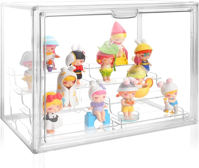 Clear Acrylic Display Case, 4 Tier Acrylic Blind Box for Figures, Dustproof Storage Organizer with Magnetic Door for Action Figures, Stackable Collectibiles Showcase for Doll Toy Car Model