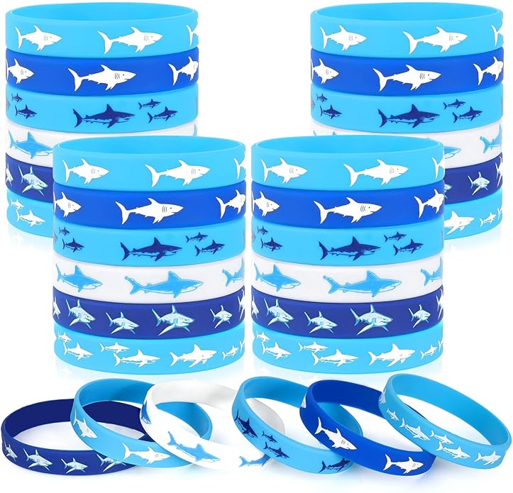 30 PCS Shark Silicone Bracelets Rubber Wristbands for Baby Shower, Under the Sea, Shark Themed Birthday Party Favors