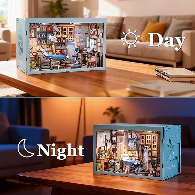 Book Nook Kit - DIY Miniature House Doctors Clinic Dollhouse Kit for Adults, Book Nook Tiny House Bookshelf Decor Creative 3D Wooden Puzzle, Gifts for Family, Friends (Doctor's Office)