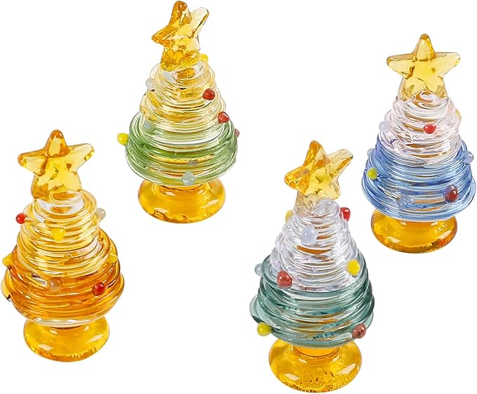 dolitify 4Pcs Mini Christmas Tree Glass Figurine Set, Mini Hand Artificial Glass Christmas Tree Traditional Craftsmanship Holiday Tabletop Decoration Gift Home Decor Craft Party (1)