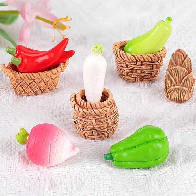 Cayway 22 PCS Miniature Food Mini Vegetables Fairy Garden Accessories for Miniatures Food Kitchen Mini House Store, Micro Landscaping Decoration
