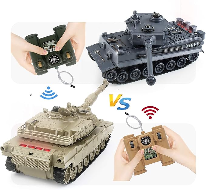 BEAURE Rc Tanks,1:28 WW2 German Tiger Army Tank Toys for Boys,9 Channels Remote Control Vehicles with Sound and Light,RC Military Toys for Kids Boys Girls(Gray)