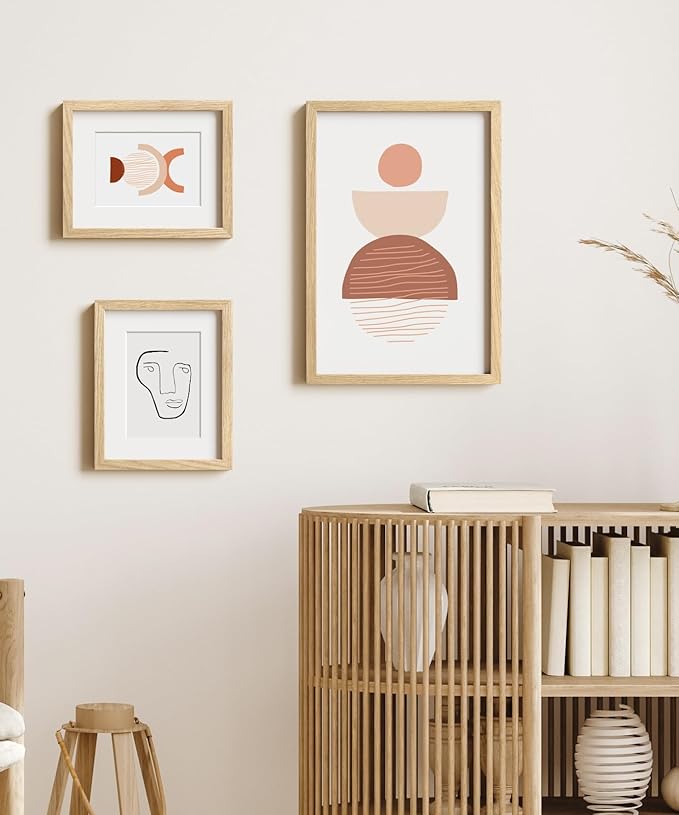 Momentworth 12x18 Frame Set of 3, Solid Oak Wood 12x18 Poster Frame for Wall Mount - Wall Decor for Home, Office & Galley (3 Pack,Oak)