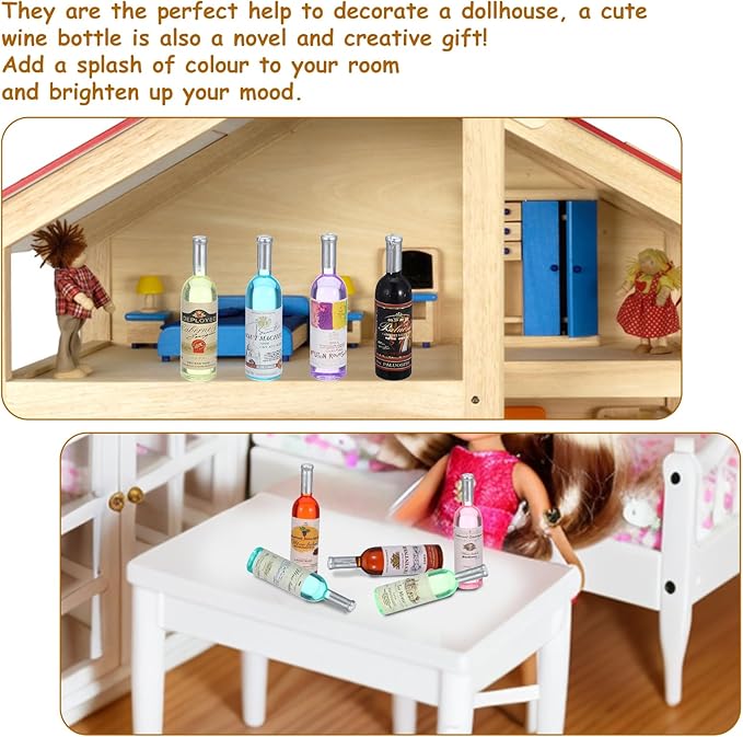 10 Pcs 1:12 Scale Mini Wine Bottles Cake Toppers Wine Drinks Decoration Beer Glass Model Mini House Drink Accessories for Dollhouse Miniature Bottles Cake Decorations