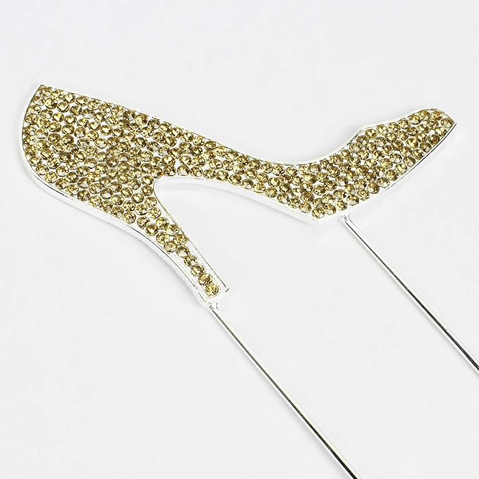 LINGTEER High Heel Gold Rhinestone Crystal Cake Topper Perfect for Birthday Wedding Anniversary Party Keepsake Sparkle Decoration