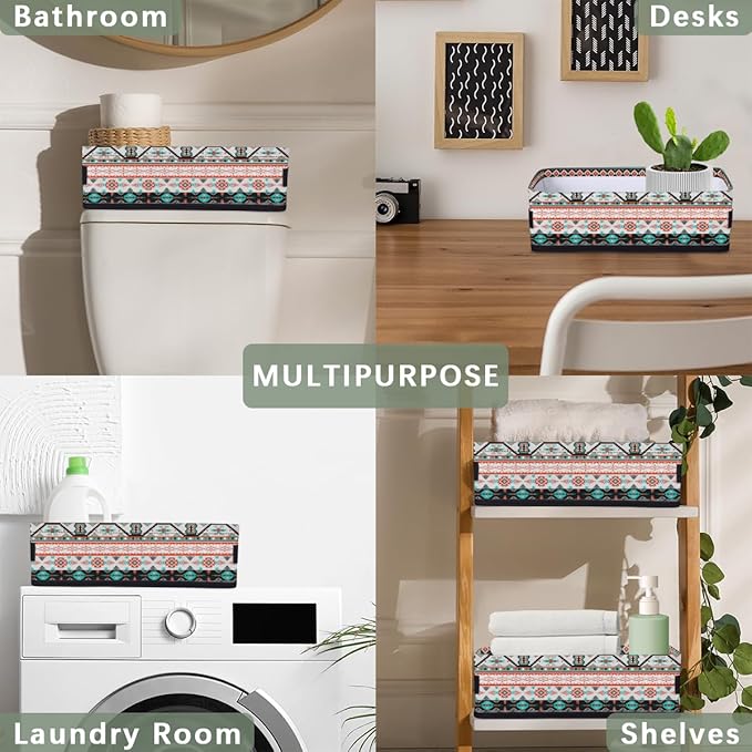 Aztec Design Bathroom Storage Baskets Waterproof Bathroom Counter Organizer Decorative Toilet Paper Storage Basket for Organizing for Bathroom Living Room Decor
