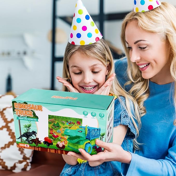 19 in 1 Dinosaur Toys for Kids 3-5 5-7, Dinosaur Truck Set for Toddlers with 3 Pull Back Cars, 8 Dino Figures, Christmas and Birthday Gifts Toy for 3 4 5 6 7 Years Old Boys and Girls