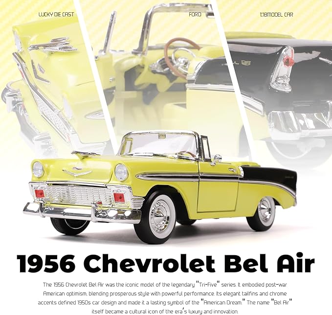 1956 Chevrolet Bel Air 1/18 Scale Die-Cast Metal Model Premium Classic Vintage Alloy Collection Cars with Display Case, for Kids Men and Teens Dad 14+ Year