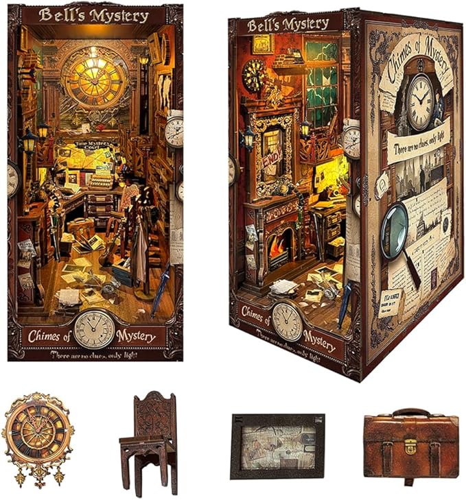 Book Nook Kit Miniature Booknook Kit Decorative Bookend Bookshelf 3D Wooden Puzzle Dollhouse Gifts for Adults Teens - Bell's Mystery (SQ-42)