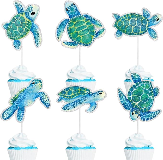 Cute Sea Turtle Cupcake Toppers Set for Kids 18-PC - This is the perfect turtle-themed birthday party, ocean-themed party, or baby shower decoration for boys or girls - SugarGera