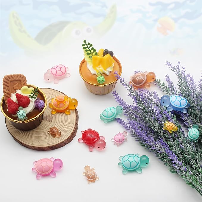 Anvin 40 Pcs Miniature Turtles Glow in The Dark Turtle Figurines Set Cute Resin Tortoises in 4 Sizes & 10 Vibrant Colors- Perfect for Fish Tank, Dollhouse, Aquarium, Fairy Gardens, Unique Gifts